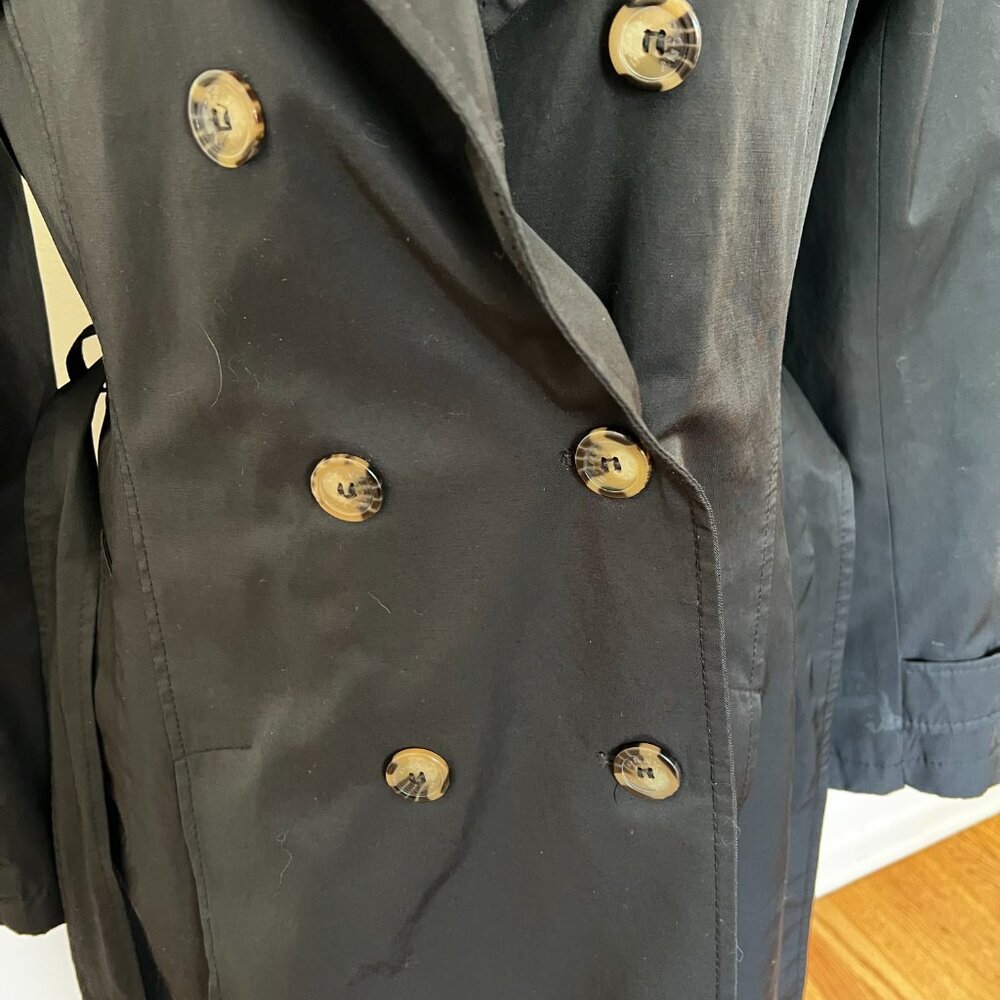 DKNY Black Trench Rain Jacket Double Breasted Lined Belted Classic L Outdoor - Picture 8 of 15